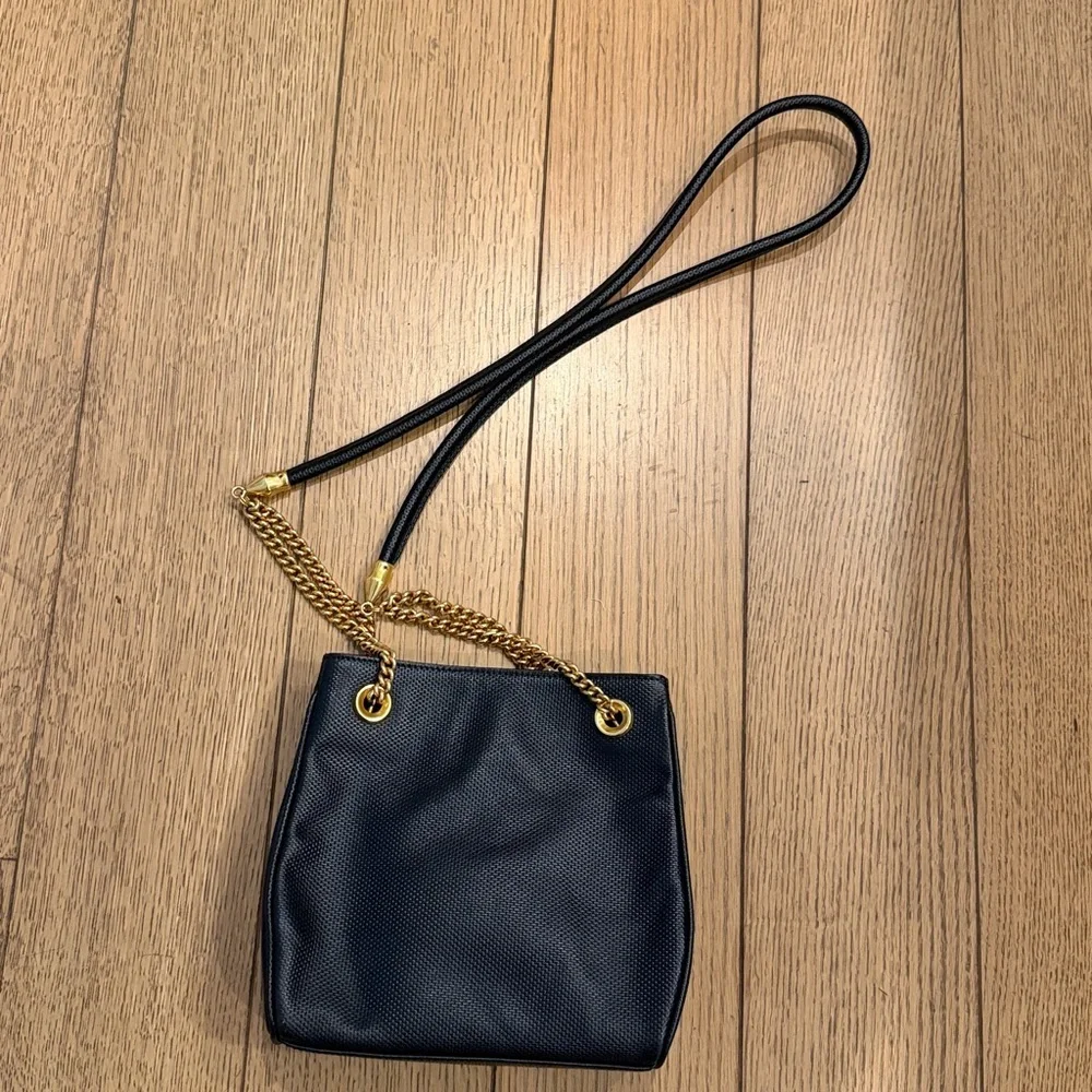 DeVecchi Embossed Black Leather Crossbody Bag With Original Dust bag